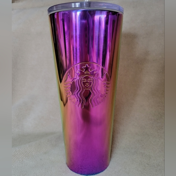 2019 Rainbow Oil Slick Stainless Steel Starbucks Tumbler | Gold & Purple | Rare - Picture 1 of 5